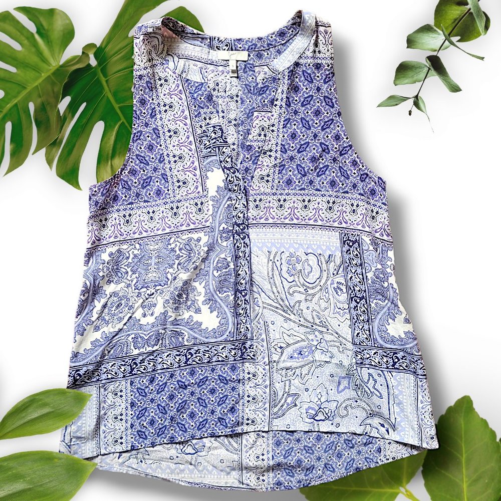 Joie Silk Sleeveless Blouse, Blue White, sz Small